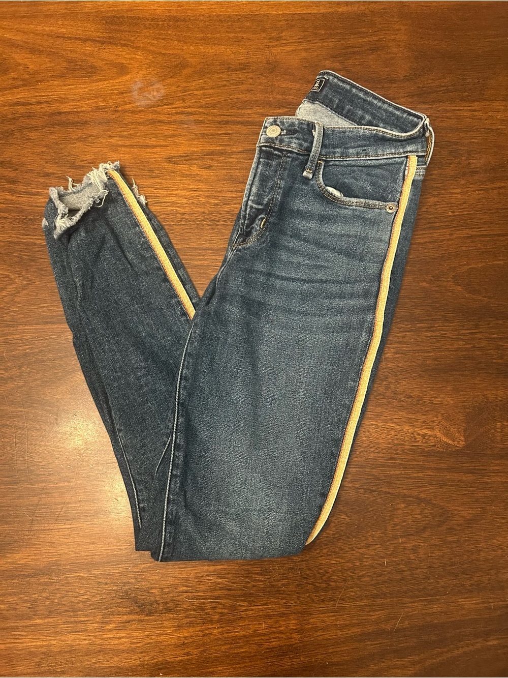 Abercrombie & Fitch Dark Blue Skinny Jeans with Tan Side Stripe